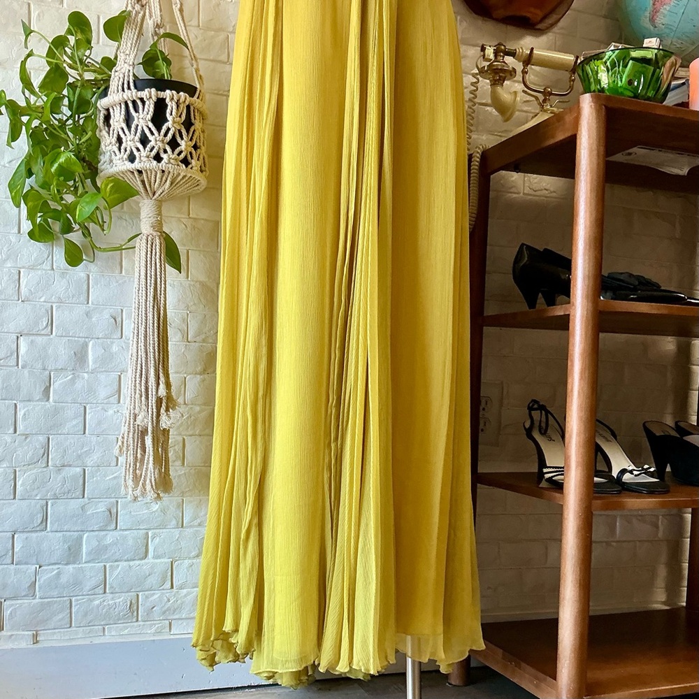 Montage by Mon Cheri Yellow Chartreuse Chiffon Flowy Gown with Shawl - Picture 7 of 14